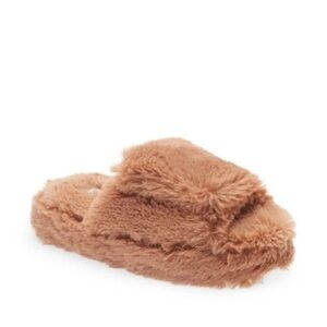 BP. Fawn Adjustable Faux Fur Slipper in Tan Mocha